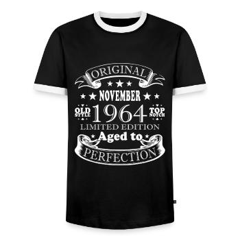 60ème Anniversaire Légendes 1964 Novembre Millésime - T-shirt contrasté Homme - noir/blanc - Devant - AI Model Female 172 light (172cm) & AI Model Male 178 light (178cm)