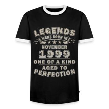 Vintage November 1999 Birthday November 1999 - Men's Ringer Shirt - black/white - Front - AI Model Female 172 light (172cm) & AI Model Male 178 light (178cm)