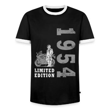 1954 Vintage Moto Motard Anniversaire Né 195 - T-shirt contrasté Homme - noir/blanc - Devant - AI Model Female 172 light (172cm) & AI Model Male 178 light (178cm)