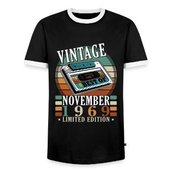 Novembre 1969 Anniversaire - Novembre 1969 Cadeau - T-shirt contrasté Homme - noir/blanc - Devant - AI Model Female 172 light (172cm) & AI Model Male 178 light (178cm)