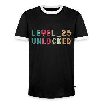 25. Geburtstag Level 25 Unlocked 25 Jahre Gamer - Männer Kontrast-T-Shirt - Schwarz/Weiß - Vorne - AI Model Female 172 light (172cm) & AI Model Male 178 light (178cm)