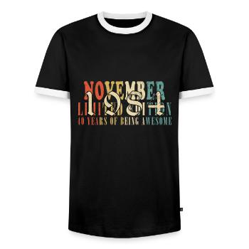 Born November 1984 Anniversary November 1984 - Men's Ringer Shirt - black/white - Front - AI Model Female 172 light (172cm) & AI Model Male 178 light (178cm)