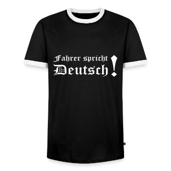 fahrer spricht deutsch - Männer Kontrast-T-Shirt - Schwarz/Weiß - Vorne - AI Model Female 172 light (172cm) & AI Model Male 178 light (178cm)