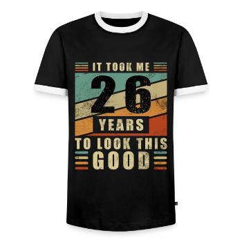 26 Birthday Saying Funny Birthday Gift - Men's Ringer Shirt - black/white - Front - AI Model Female 172 light (172cm) & AI Model Male 178 light (178cm)