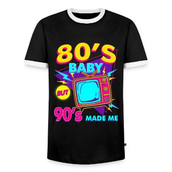 Enfant des années 80 dans les années 80 Né à plus de 30 ans - T-shirt contrasté Homme - noir/blanc - Devant - AI Model Female 172 light (172cm) & AI Model Male 178 light (178cm)