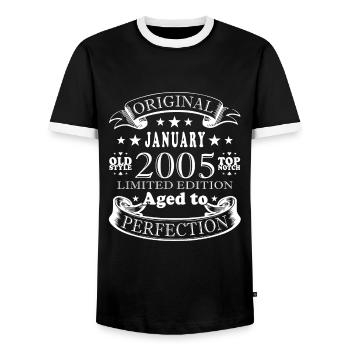 January 2005 - January 2005 Anniversary Gift - Men's Ringer Shirt - black/white - Front - AI Model Female 172 light (172cm) & AI Model Male 178 light (178cm)