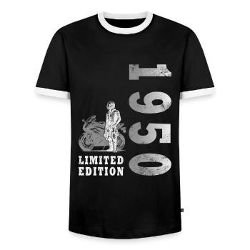 1950 Jahrgang Geburtstag Biker Motorrad Geschenk - Männer Kontrast-T-Shirt - Schwarz/Weiß - Vorne - AI Model Female 172 light (172cm) & AI Model Male 178 light (178cm)