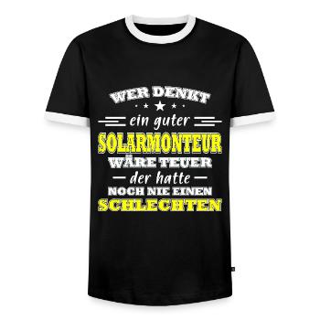 Solartechnik Stundenlohn Solartechnik Solarmonteur - Männer Kontrast-T-Shirt - Schwarz/Weiß - Vorne - AI Model Female 172 light (172cm) & AI Model Male 178 light (178cm)