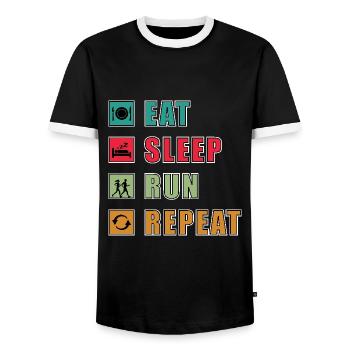 Für Läufer: Eat, Sleep, Run, Repeat - Männer Kontrast-T-Shirt - Schwarz/Weiß - Vorne - AI Model Female 172 light (172cm) & AI Model Male 178 light (178cm)