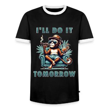 Mach ich morgen - Männer Kontrast-T-Shirt - Schwarz/Weiß - Vorne - AI Model Female 172 light (172cm) & AI Model Male 178 light (178cm)