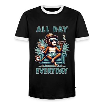 All day, everyday - laziness relax - Men's Ringer Shirt - black/white - Front - AI Model Female 172 light (172cm) & AI Model Male 178 light (178cm)