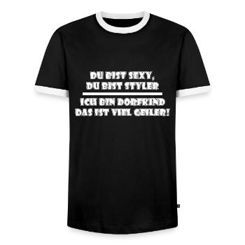 Dorfkind | Landleben, Dorf, Bauern, Dorfleben - Männer Kontrast-T-Shirt - Schwarz/Weiß - Vorne - AI Model Female 172 light (172cm) & AI Model Male 178 light (178cm)