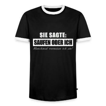 Sie sagte Lecker Bierchen oder ich Party Design - Männer Kontrast-T-Shirt - Schwarz/Weiß - Vorne - AI Model Female 172 light (172cm) & AI Model Male 178 light (178cm)