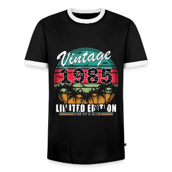 1985 Geburtstag Geschenkidee 1985 - Männer Kontrast-T-Shirt - Schwarz/Weiß - Vorne - AI Model Female 172 light (172cm) & AI Model Male 178 light (178cm)