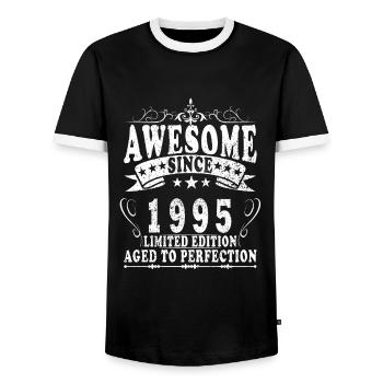 Finest Vintage 1995 Year of birth 1995 Birthday - Men's Ringer Shirt - black/white - Front - AI Model Female 172 light (172cm) & AI Model Male 178 light (178cm)