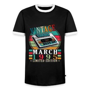 Legendary since March 1995 - birthday March 1995 - Men's Ringer Shirt - black/white - Front - AI Model Female 172 light (172cm) & AI Model Male 178 light (178cm)