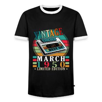 Vintage march 1950 birthday march 1950 retro 1950 - Men's Ringer Shirt - black/white - Front - AI Model Female 172 light (172cm) & AI Model Male 178 light (178cm)