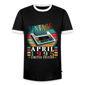 Avril 1995 Anniversaire Avril 1995 Avril 1995 - T-shirt contrasté Homme - noir/blanc - Devant - AI Model Female 172 light (172cm) & AI Model Male 178 light (178cm)