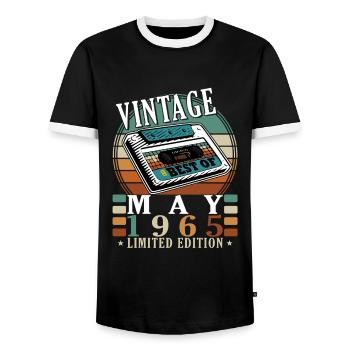 Legendary since May 1965, May 1965 - Men's Ringer Shirt - black/white - Front - AI Model Female 172 light (172cm) & AI Model Male 178 light (178cm)