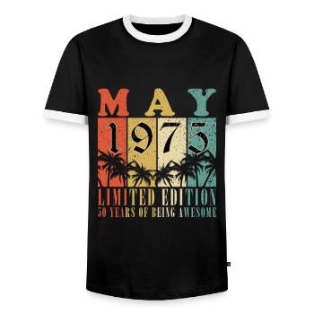 Cadeau d’anniversaire de mai 1975, Cadeau de mai 1975 - T-shirt contrasté Homme - noir/blanc - Devant - AI Model Female 172 light (172cm) & AI Model Male 178 light (178cm)