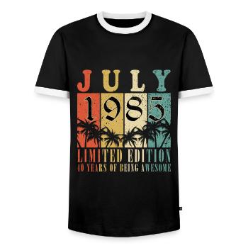 Original juillet 1985 - 40 ans d’être génial - T-shirt contrasté Homme - noir/blanc - Devant - AI Model Female 172 light (172cm) & AI Model Male 178 light (178cm)