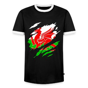 Ripped shirt welsh - Men's Ringer Shirt - black/white - Front - AI Model Female 172 light (172cm) & AI Model Male 178 light (178cm)
