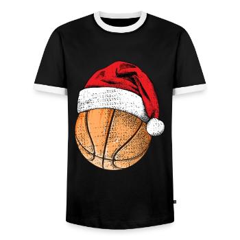 Basketball Santa T Shirt Merry Christmas Gift - Men's Ringer Shirt - black/white - Front - AI Model Female 172 light (172cm) & AI Model Male 178 light (178cm)