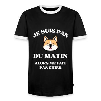 je suis pas du matin shiba humour matin sieste - T-shirt contrasté Homme - noir/blanc - Devant - AI Model Female 172 light (172cm) & AI Model Male 178 light (178cm)
