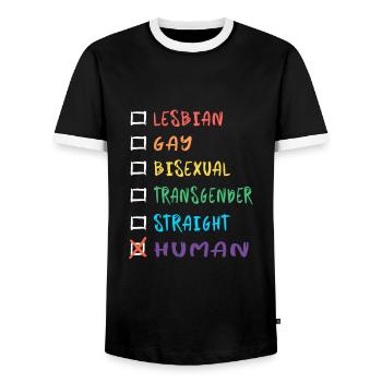 Mensch Regenbogenfarben - Männer Kontrast-T-Shirt - Schwarz/Weiß - Vorne - AI Model Female 172 light (172cm) & AI Model Male 178 light (178cm)
