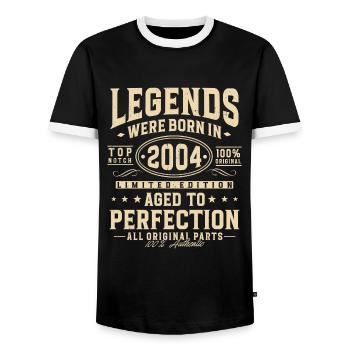 Legends were born in 2004 - Men's Ringer Shirt - black/white - Front - AI Model Female 172 light (172cm) & AI Model Male 178 light (178cm)