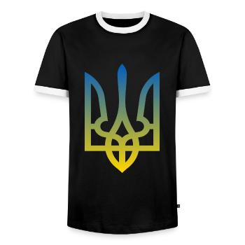 Ukraine Armoiries paix Liberté Démocratie Geschen - T-shirt contrasté Homme - noir/blanc - Devant - AI Model Female 172 light (172cm) & AI Model Male 178 light (178cm)