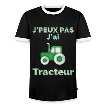 J'Peux pas j'ai tracteur - T-shirt contrasté Homme - noir/blanc - Devant - AI Model Female 172 light (172cm) & AI Model Male 178 light (178cm)