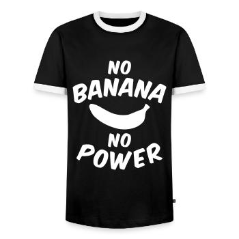 No banana no power (Banane) - Männer Kontrast-T-Shirt - Schwarz/Weiß - Vorne - AI Model Female 172 light (172cm) & AI Model Male 178 light (178cm)