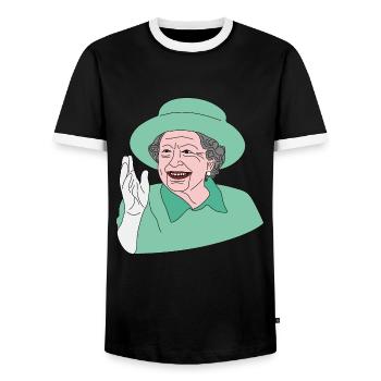 Our majesty the queen Elizabeth II. - Men's Ringer Shirt - black/white - Front - AI Model Female 172 light (172cm) & AI Model Male 178 light (178cm)