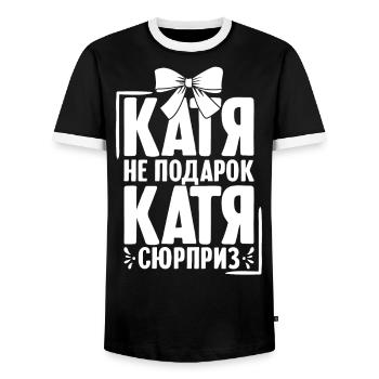 Katharina Spruch in Russian Russia Outfit for - Men's Ringer Shirt - black/white - Front - AI Model Female 172 light (172cm) & AI Model Male 178 light (178cm)