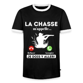 La chasse m' appelle humour chasseur cadeau chasse - T-shirt contrasté Homme - noir/blanc - Devant - AI Model Female 172 light (172cm) & AI Model Male 178 light (178cm)
