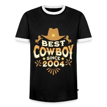 Cowboy Né En 2004 Anniversaire Homme 18 Ans - T-shirt contrasté Homme - noir/blanc - Devant - AI Model Female 172 light (172cm) & AI Model Male 178 light (178cm)