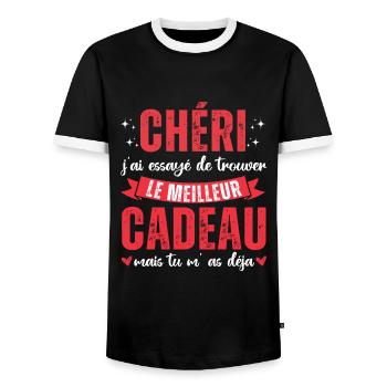 Chéri tu m' as déja humour Saint-Valentin cadeau - T-shirt contrasté Homme - noir/blanc - Devant - AI Model Female 172 light (172cm) & AI Model Male 178 light (178cm)