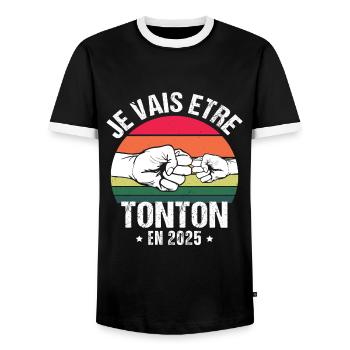 Je vais être tonton en 2025 cadeau naissance 2025 - T-shirt contrasté Homme - noir/blanc - Devant - AI Model Female 172 light (172cm) & AI Model Male 178 light (178cm)