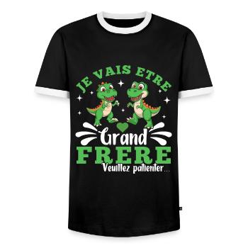 Grand Frère Annonce Naissance Cadeau Dinosaure - T-shirt contrasté Homme - noir/blanc - Devant - AI Model Female 172 light (172cm) & AI Model Male 178 light (178cm)