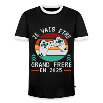 Grand Frère 2025 Annonce Naissance Geek Gamer - T-shirt contrasté Homme - noir/blanc - Devant - AI Model Female 172 light (172cm) & AI Model Male 178 light (178cm)