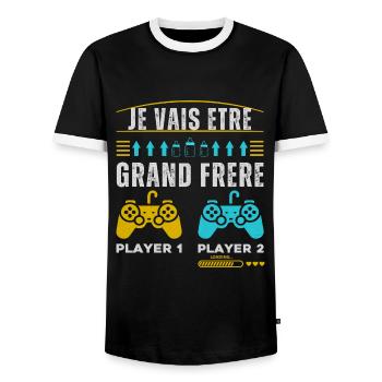 Futur Grand Frère Annonce Naissance Geek Gamer - T-shirt contrasté Homme - noir/blanc - Devant - AI Model Female 172 light (172cm) & AI Model Male 178 light (178cm)