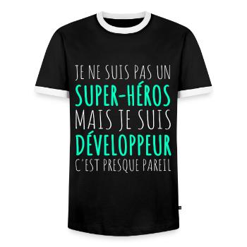 Humour Geek Cadeau Développeur Codeur Programmeur - T-shirt contrasté Homme - noir/blanc - Devant - AI Model Female 172 light (172cm) & AI Model Male 178 light (178cm)