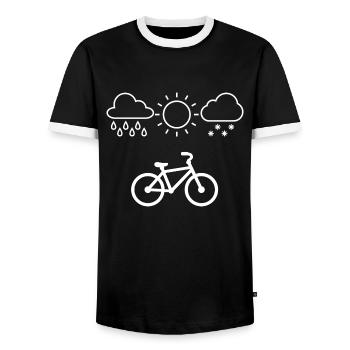 Fahrradjunkie/Bei jedem Wetter Fahrrad - Männer Kontrast-T-Shirt - Schwarz/Weiß - Vorne - AI Model Female 172 light (172cm) & AI Model Male 178 light (178cm)