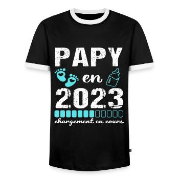 Papy en 2023 annonce naissance cadeau futur papy - T-shirt contrasté Homme - noir/blanc - Devant - AI Model Female 172 light (172cm) & AI Model Male 178 light (178cm)
