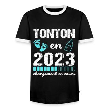 Tonton en 2023 annonce naissance cadeau oncle - T-shirt contrasté Homme - noir/blanc - Devant - AI Model Female 172 light (172cm) & AI Model Male 178 light (178cm)