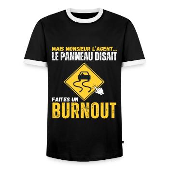 Le panneau disait faites un burnout humour voiture - T-shirt contrasté Homme - noir/blanc - Devant - AI Model Female 172 light (172cm) & AI Model Male 178 light (178cm)