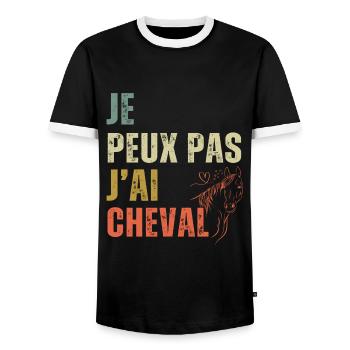 Je peux pas j' ai cheval humour équitation cadeau - T-shirt contrasté Homme - noir/blanc - Devant - AI Model Female 172 light (172cm) & AI Model Male 178 light (178cm)