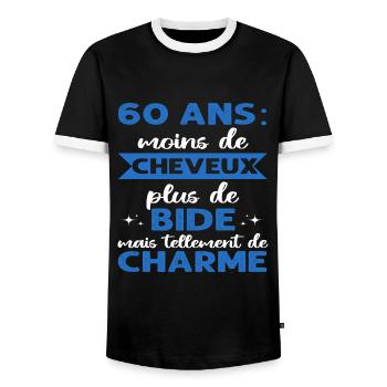 60 ans humour cadeau 60 ème anniversaire homme - T-shirt contrasté Homme - noir/blanc - Devant - AI Model Female 172 light (172cm) & AI Model Male 178 light (178cm)