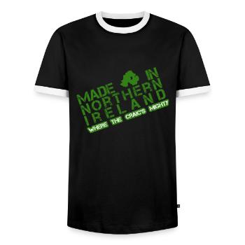 Made in Northern Ireland - Men's Ringer Shirt - black/white - Front - AI Model Female 172 light (172cm) & AI Model Male 178 light (178cm)